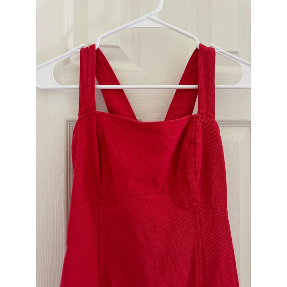 Cloud Ten Red Denim Wide Strap Fitted Mini Dress Adjustable Back Women's Small - Picture 4 of 11